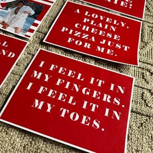 Handmade Christmas movie quotes 8.5x 11” on thick Red and White Quote Cards Set